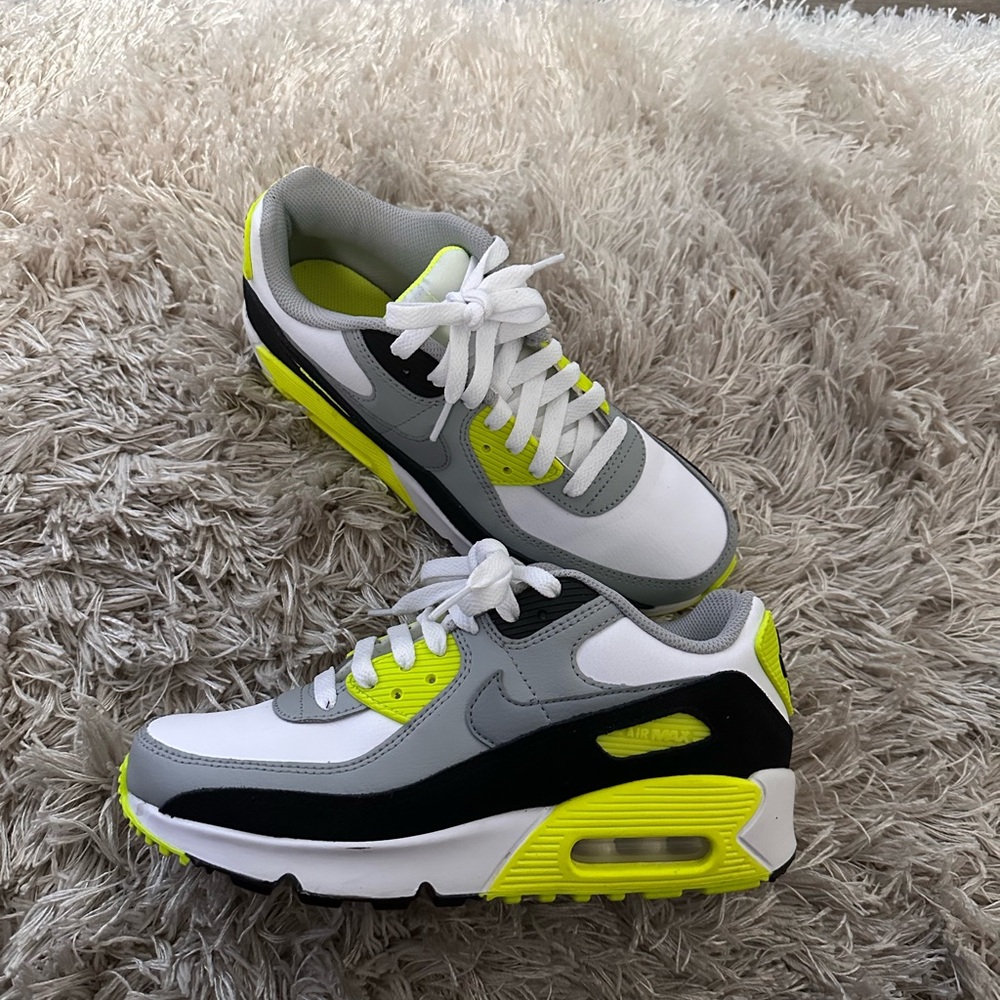 Nike Air Max 90 Sneakers - White, Gray, Black, Neon Yellow
